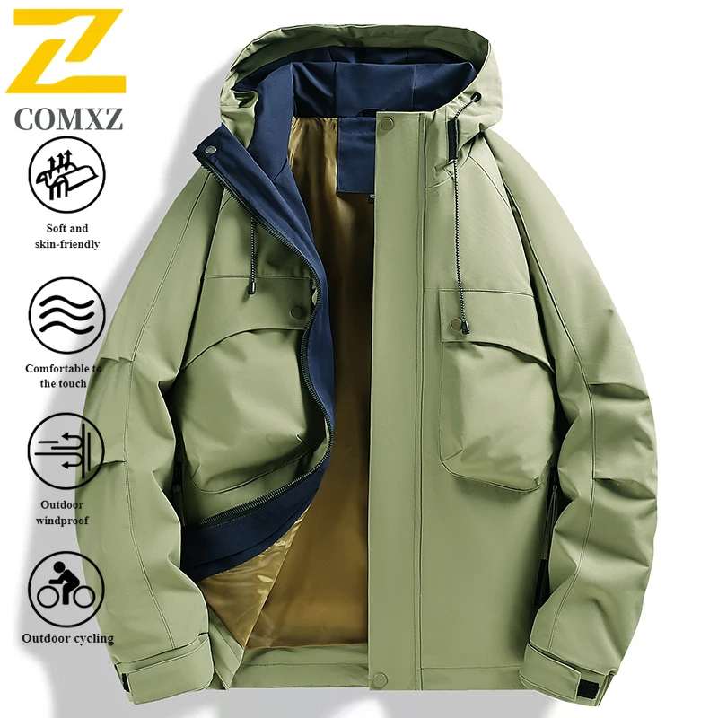 Mens Waterproof Windbreaker Jacket Outdoor Hiking  Coat fishing Casual Workwear Hooded Solid Color Lightweight Multi Functional