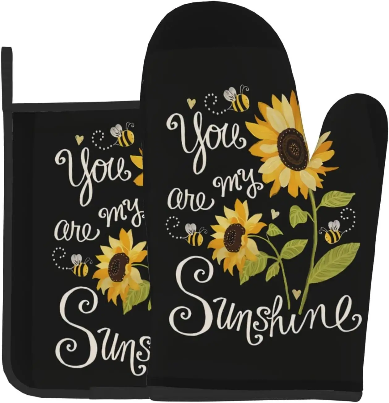 You are My Sunshine Sunflower Oven Mitts and Pot Holders Sets of 2 Heat Resistant Kitchen Microwave Gloves Non-Slip Pot Pads