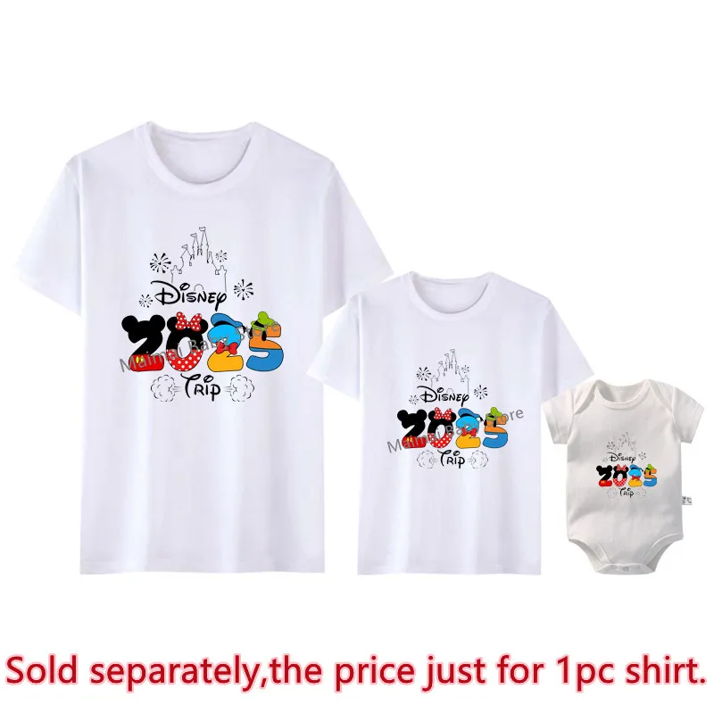 2025 Disney Trip Mickey Minnie Mouse Family Matching Shirts Cotton Dad Mom Bro Sis Kids T Shirt Baby Rompers 4