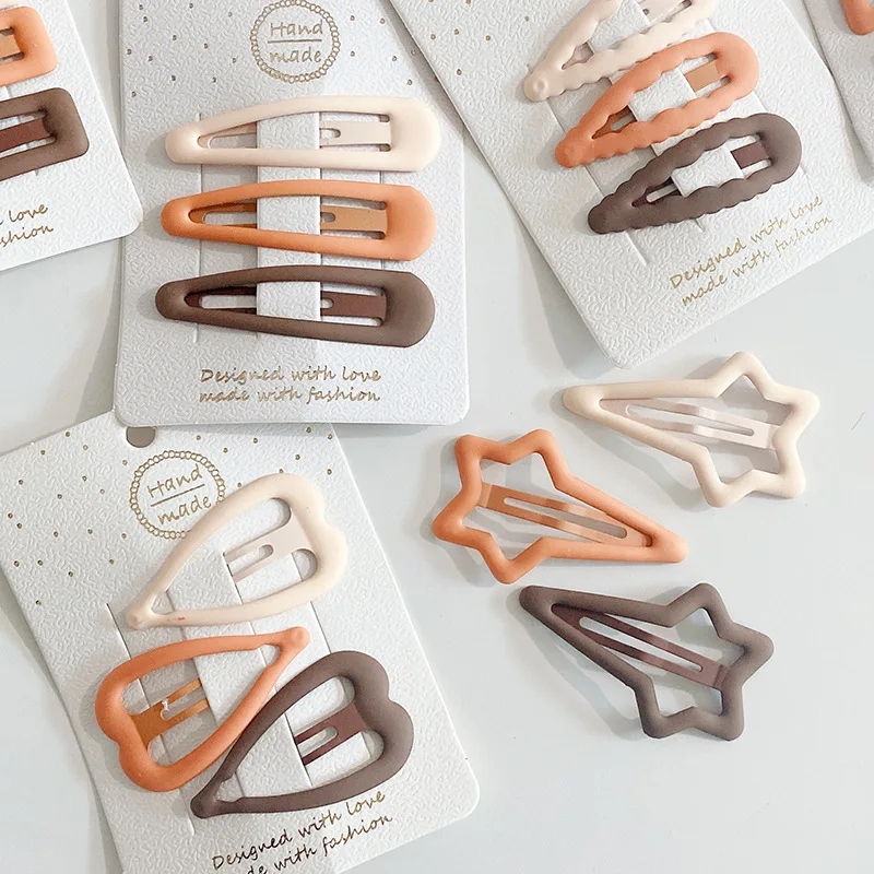 3pcs/set Frosted Children Hairpins Girls Star Oval Triangle Square Hair