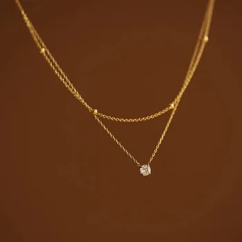 Stylish Shiny Zircon Double Layer Staniless Steel Waterproof Gold Plated Choker Necklace Stacked Fashion Jewelry Gift for Women 1