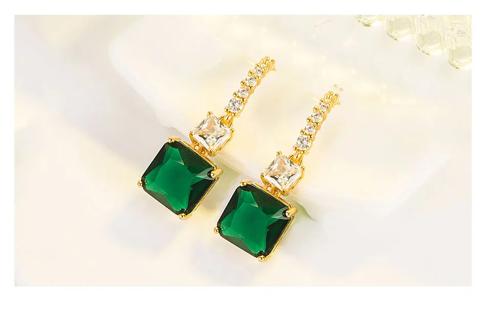 ZDADAN 925 Silver 18K Gold Square Emerald Drop Earrings For Women Wedding Jewelry