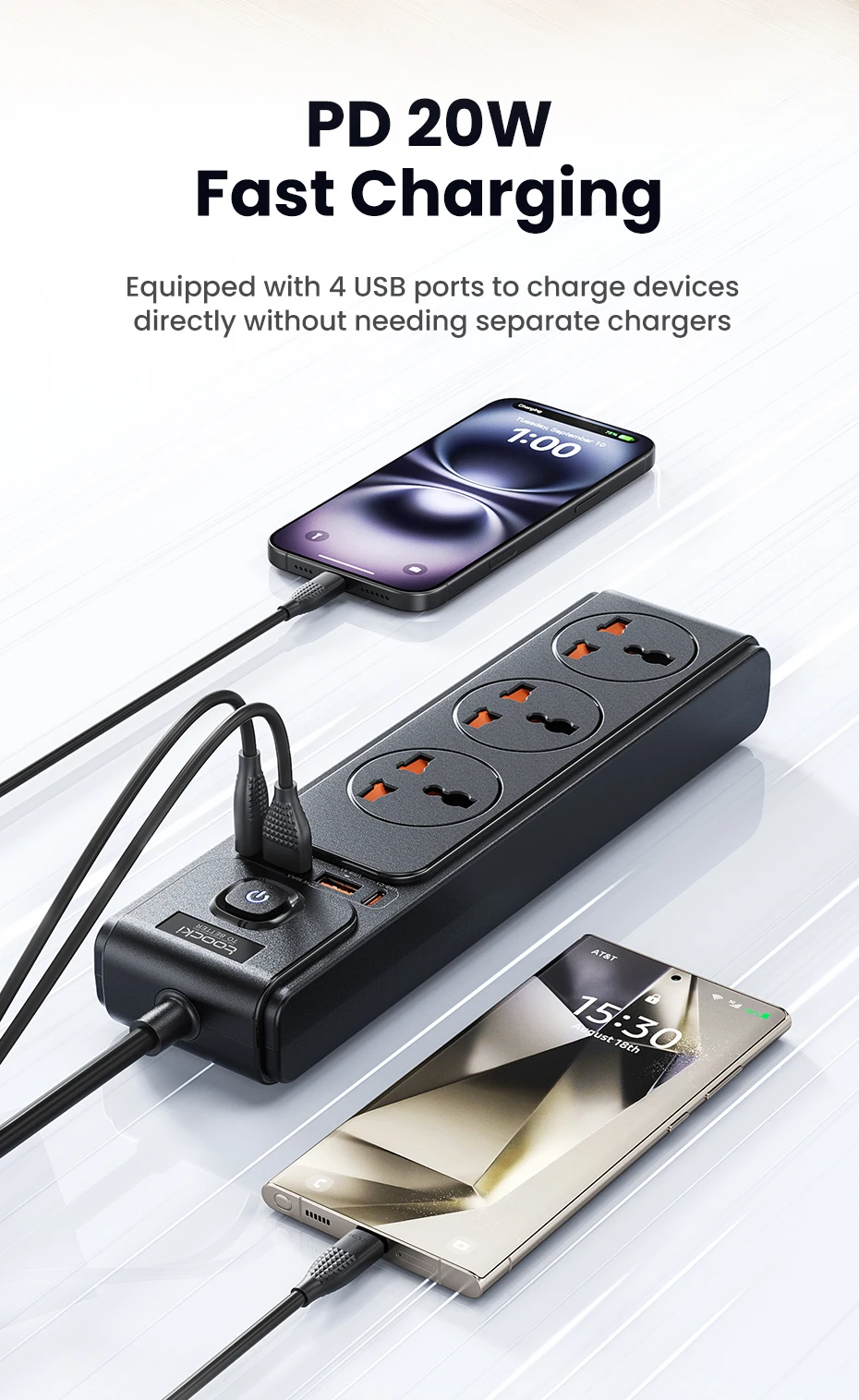PD20W GaN Versatile Power Strip 2500W Max Universal 3AC Outlet Sc2ff6e16b4254db786e6eb35904117cdv