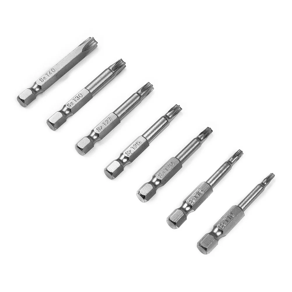 별 드릴 비트 스크루드라이버 Torx 비트, 1/4 인치 육각 생크 마그네틱 스크루드라이버 렌치, 5 점 T10-T40 수공구, 50mm, 7 개