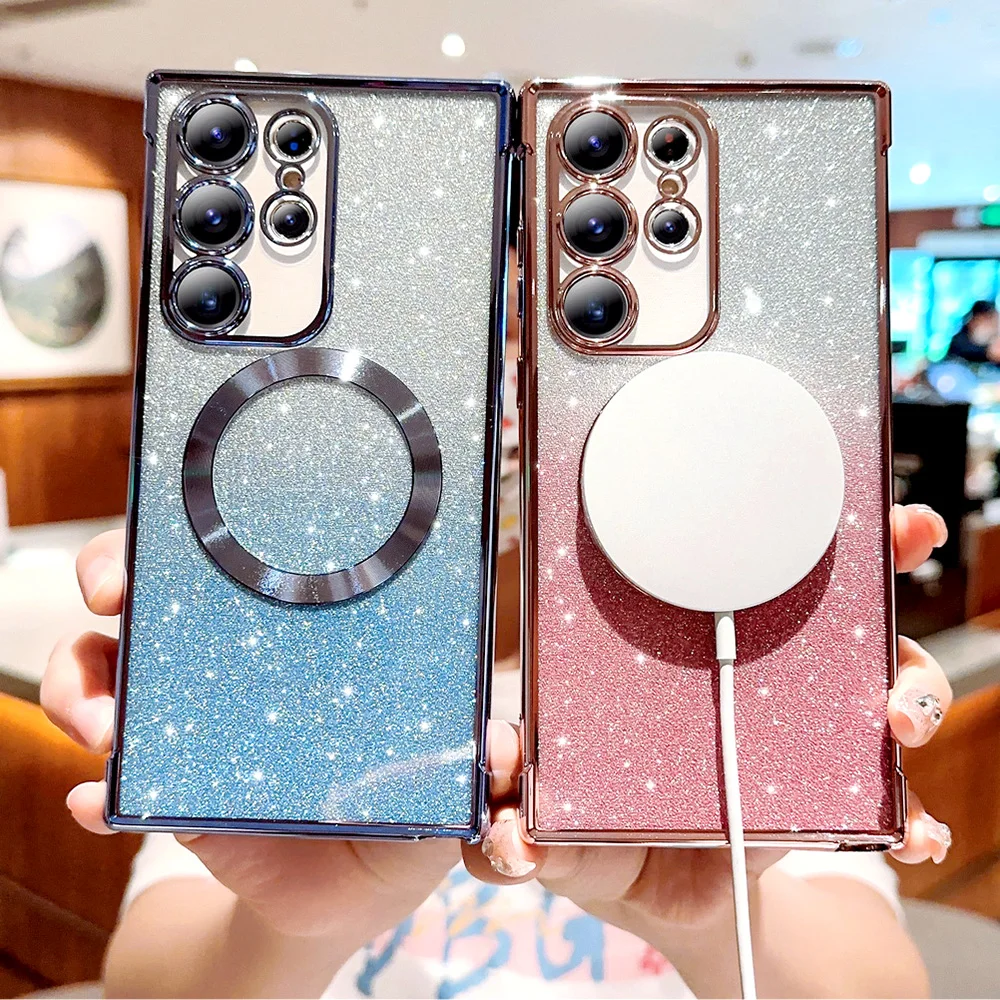 Magsafe Magnetic Glitter Bling Case For Samsung S23 Ultra S22 Plus S21 + Galaxy S20 FE Soft Ring Wireless Charging Cover_voghion.com