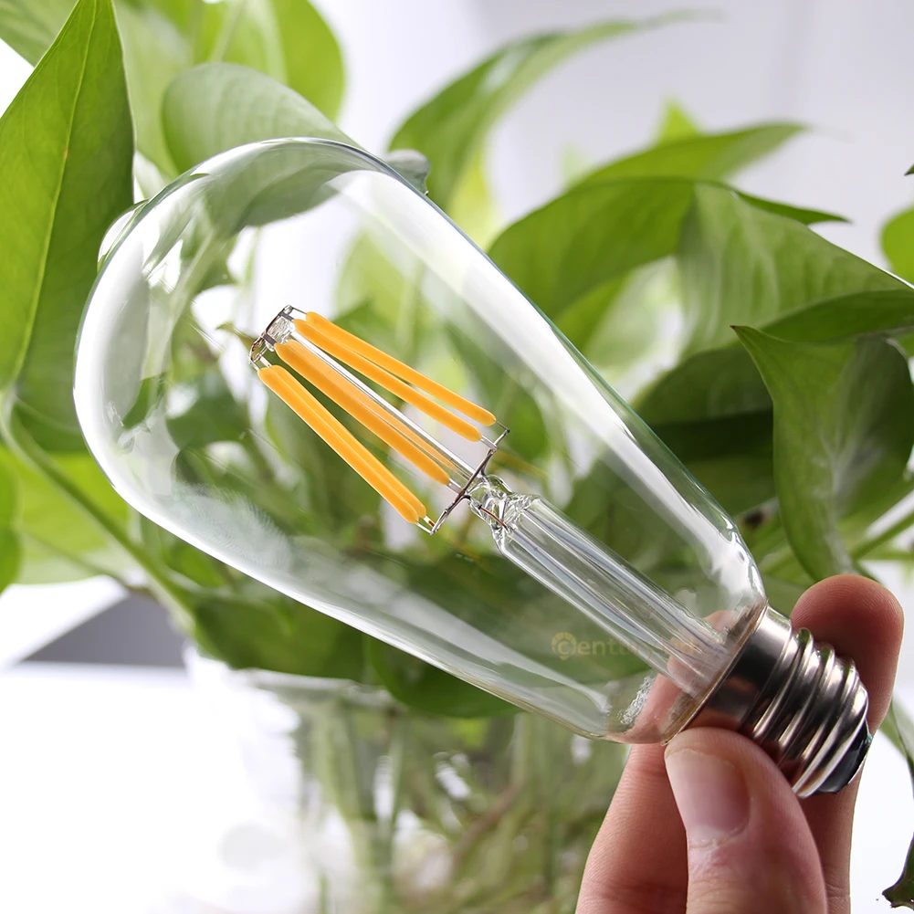 Hcnew 6PCS LED ST64 4W Warm White 2700K Intage Edison Filament Bulb Dimmable E27 220V 360 Degree Energy Light Lamp
