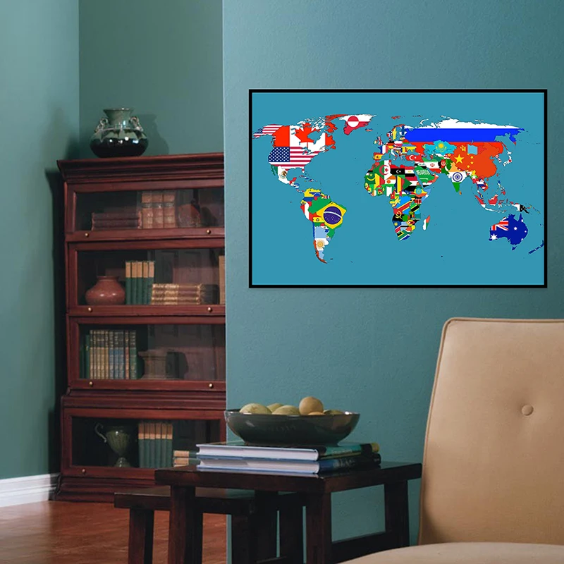 World Map 59x42cm Classic Edition Small Spray Canvas Posters Prints Background for School Classroom Office Supplies