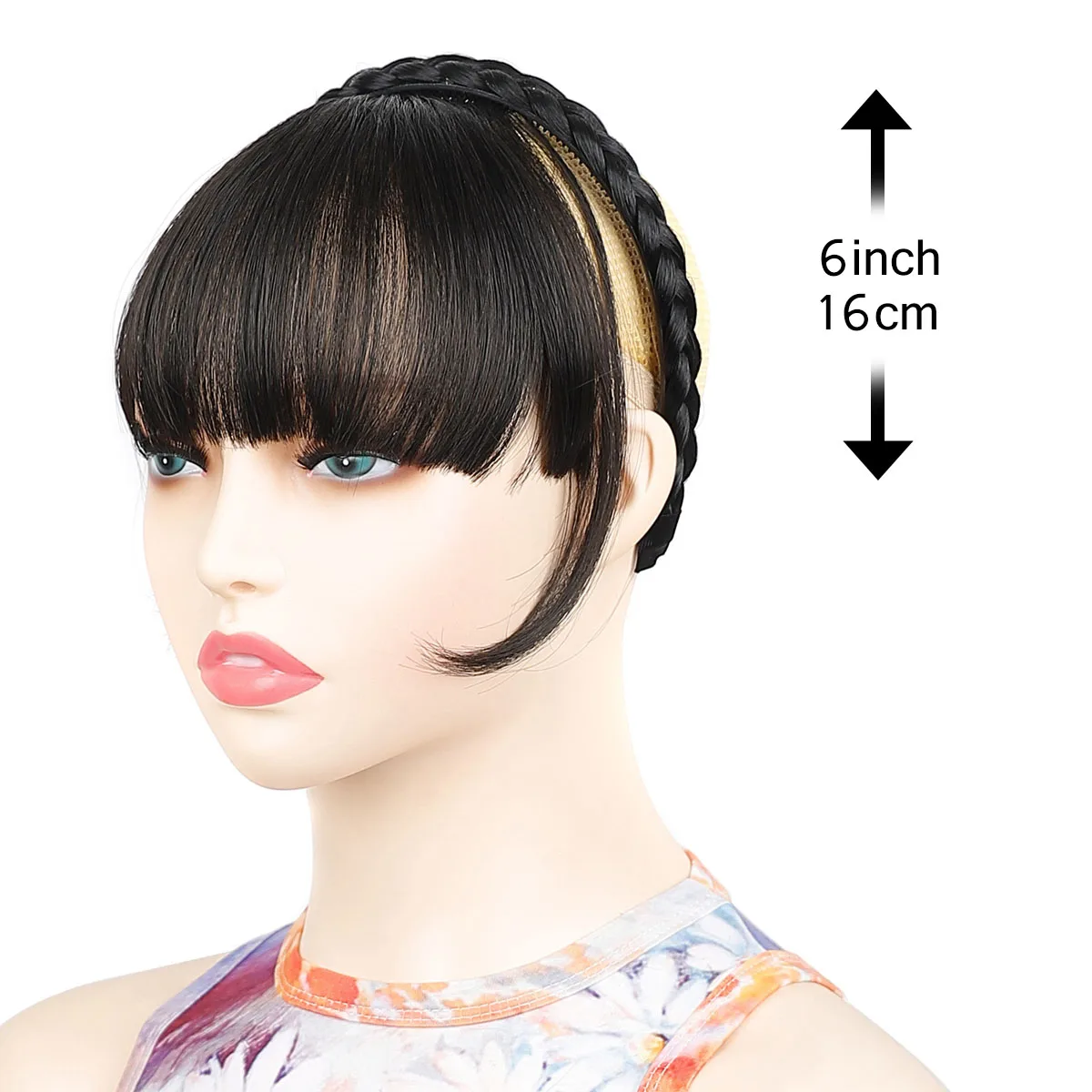 Synthetic Headband Air Bangs Wigs With Braids Heat Resistance Clip in Hair Extensions Hairpieces for Women