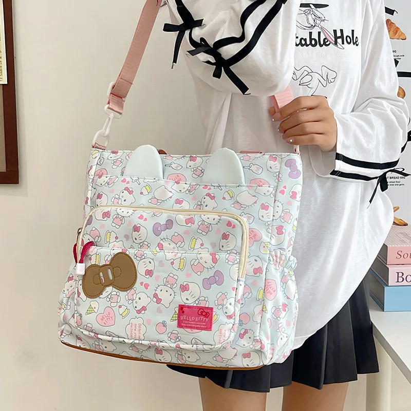 

New Hello Kitty Shoulder Bag Kawaii Sanrio Cute Anime Y2K Girls Large Capacity Storage Bag Cartoon Print Classbag Birthday Gifts