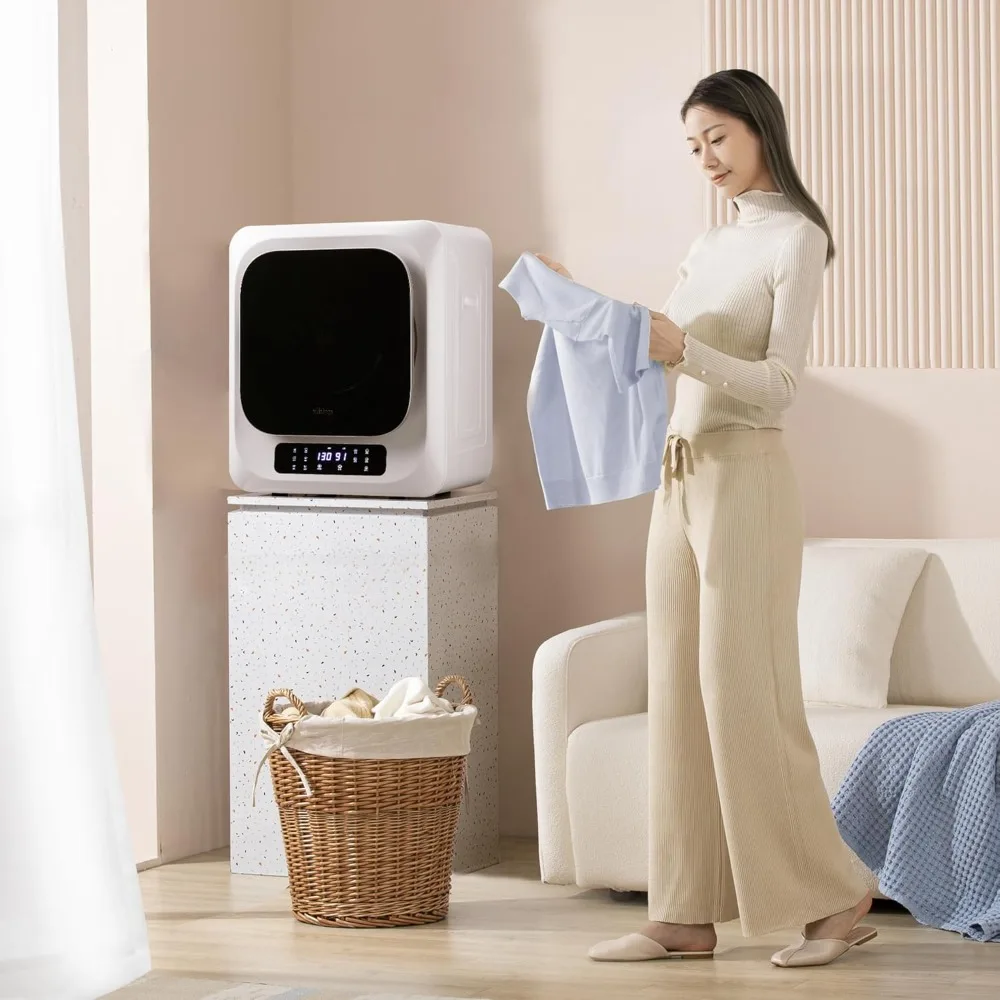 6.6Lbs Portable Clothes Dryer, Comtact Mini Dryer Machine with Exhaust Pipe, LED Touch Control Panel, White&Black