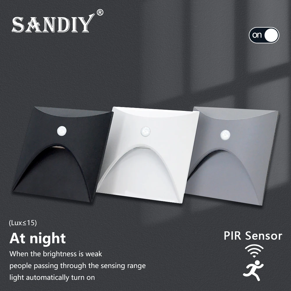 SANDIY Outdoor Stair Light Motion Sensor Wall Lamp Exterior Sconce Garden Yard Lighting for Balcony Gate Fence Waterproof IP65 Outside Nightlights with 60mm Round Mounting Box