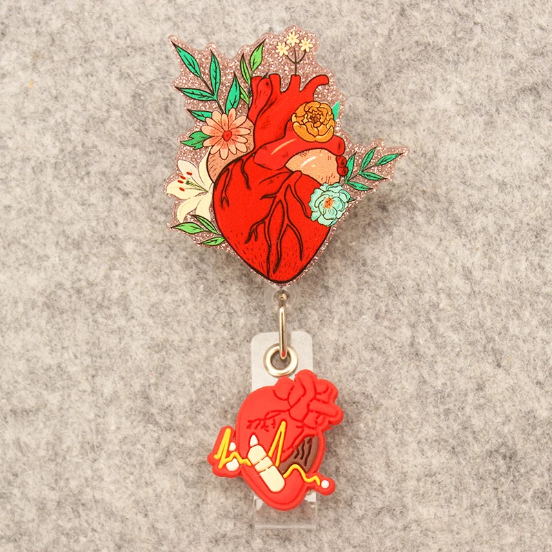 Flower Heart Lung Brain Style Medical Doctor Nurse Retractable Badge Reel Exhibition Enfermera Hospital Card Holder Accessories badge holder,retractable badge reel