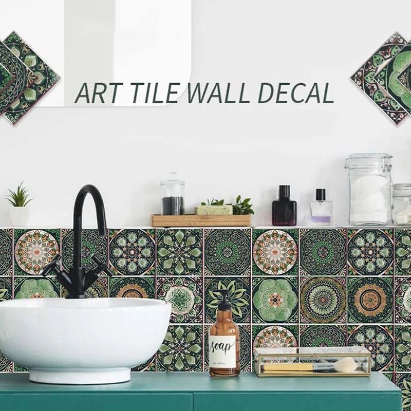 European Mandala Flower Self-adhesive Wall Stickers Tile Stickers Living Room Kitchen Waterproof Wall Stickers 24pcs
