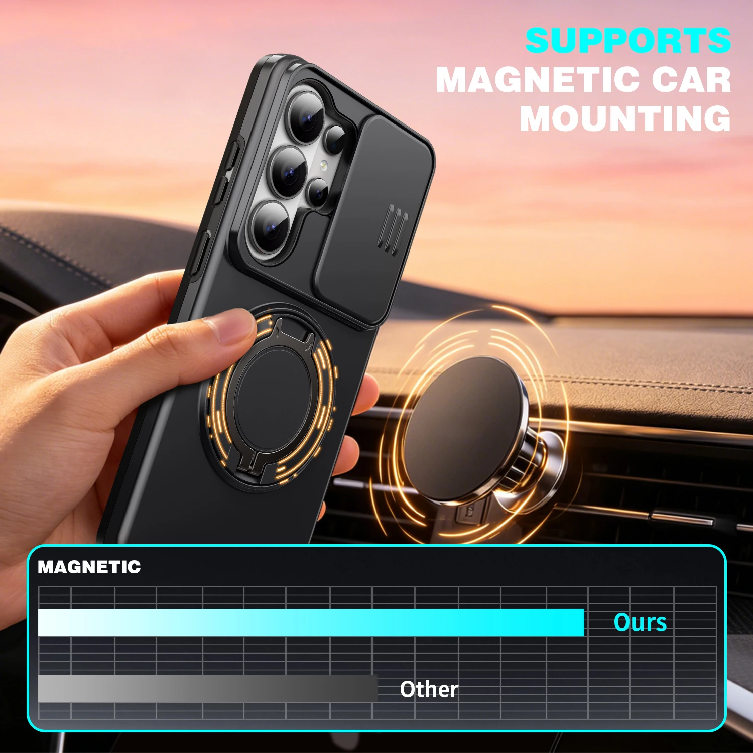 MagSafe-Compatible Armor Bracket Case with Sliding Camera Protection Cover