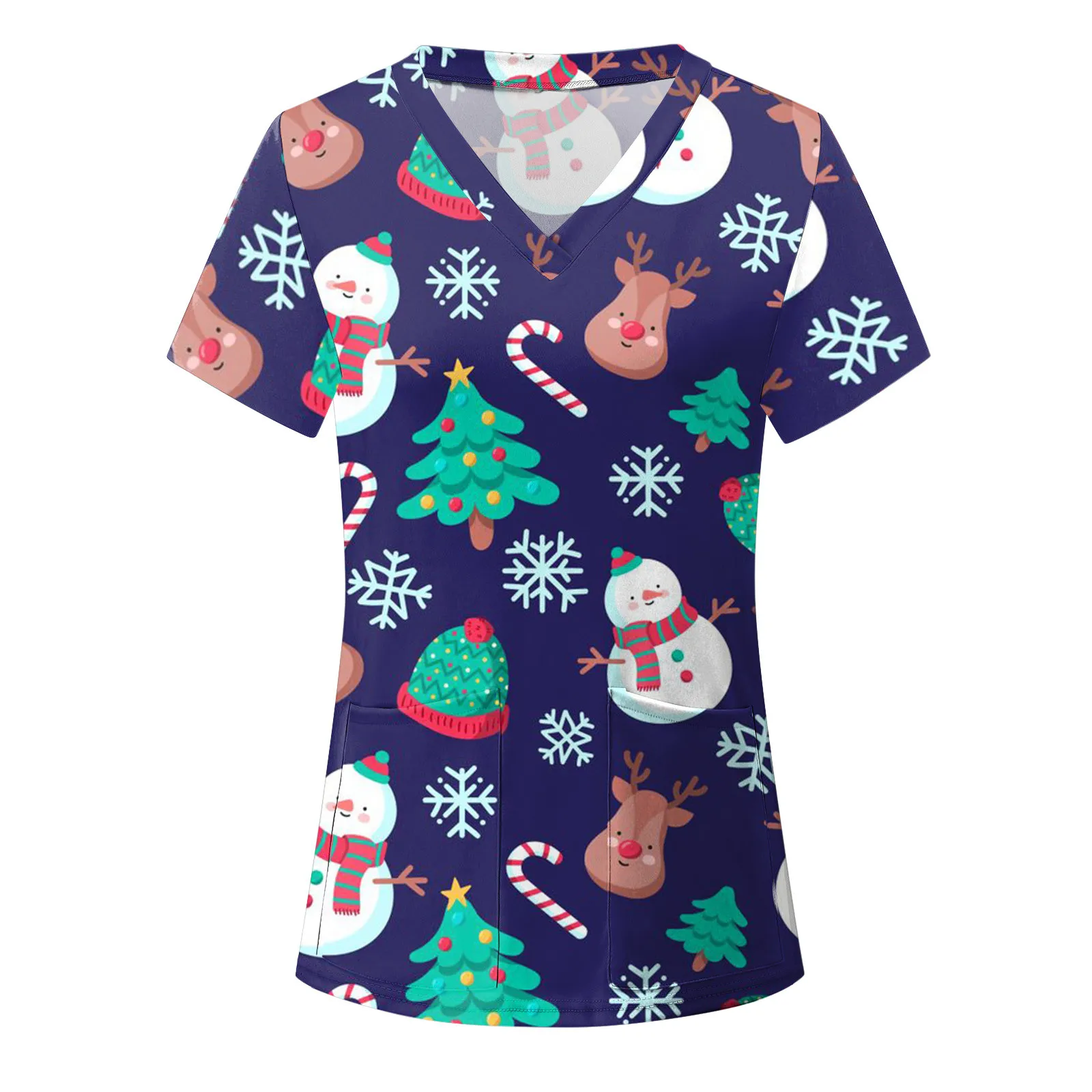 

Blouse V-neck Short Tops Sleeve Working Women 2022 Women's Blouse Womens High Neck Nurse Uniform Scrub Tops Christmas