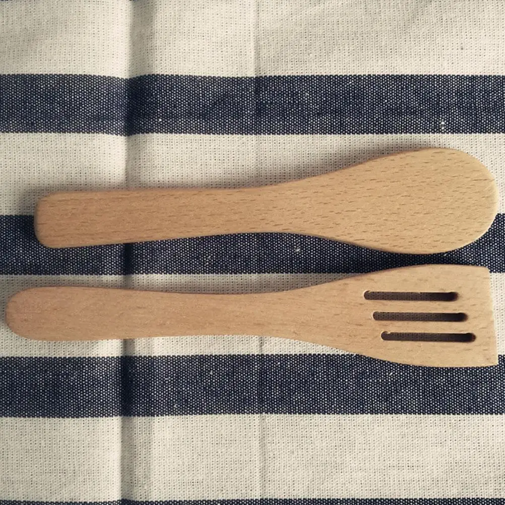 2 PCs Children Kitchen Playset Wooden Spoon and Shovel Toy Utensil Mini Toddler Toys