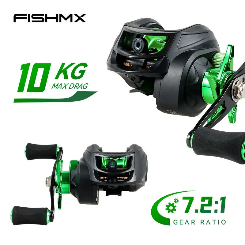 Fishmx-carrete de Pesca 7,2: 1, Ratio de engranaje, arrastre máximo de  10kg, carrete de Baitcasting con carrete de aluminio para señuelo, Pesca de  agua dulce - AliExpress