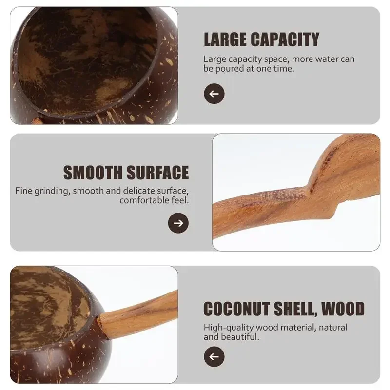 Wooden Shell Scoop Coconut Bathing Household Long Spoon Handle Water Bathroom Ladle 1pc