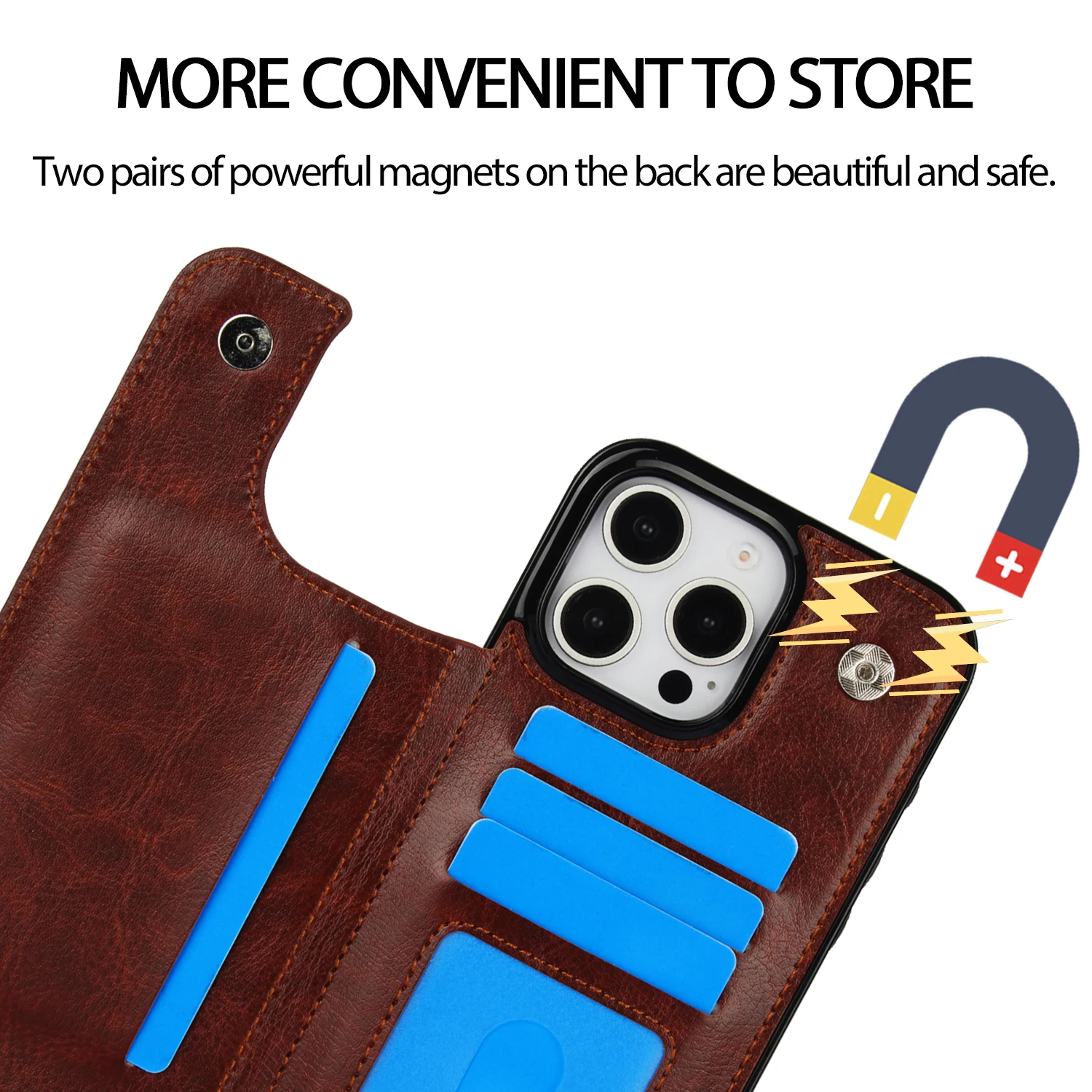 Double Buckle Leather Wallet Case with Card Slot and Magnetic Flip Closure