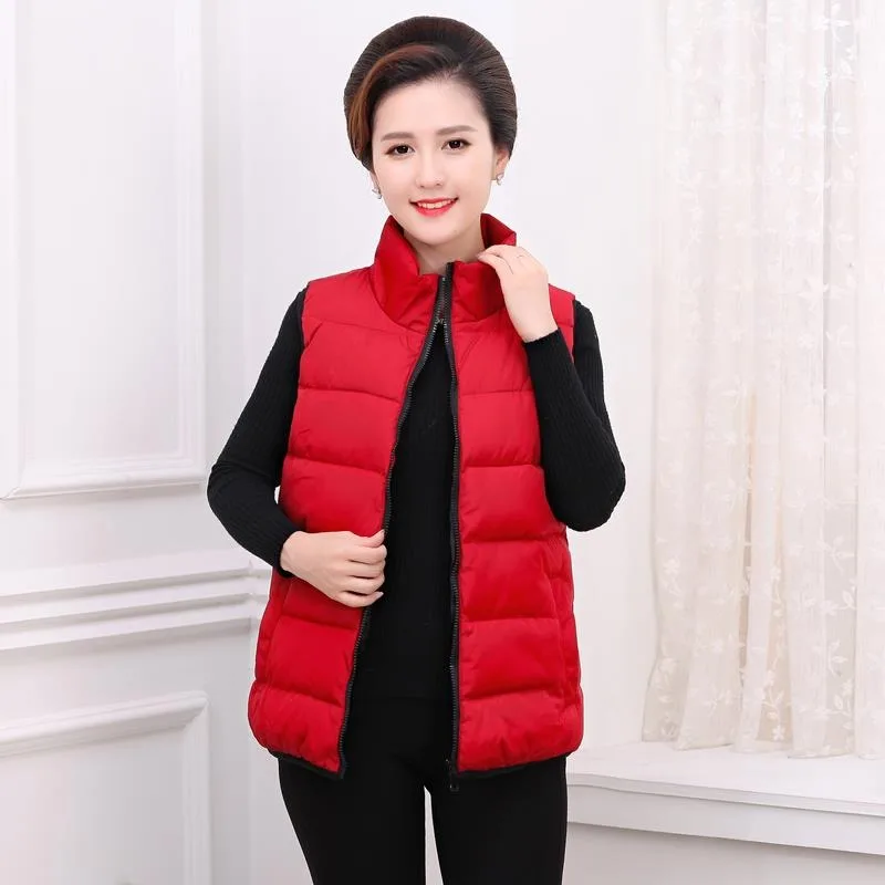 2023 Autumn Winter New Middle-aged Elderly Down Cotton Short Casual Solid Vest Women Large Size Mother Coat Thick Cardigan