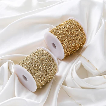 1.5mm 14K/18K 골드 컬러 도금 황동 체인, 볼 비즈 DIY 목걸이 팔찌 쥬얼리 액세서리 만들기