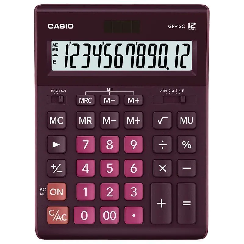 Calculator desktop Casio gr-12c-wr (210x155mm) 12 digits dual power Burgundy gr-12c-wr-w-ep | Канцтовары для офиса и дома