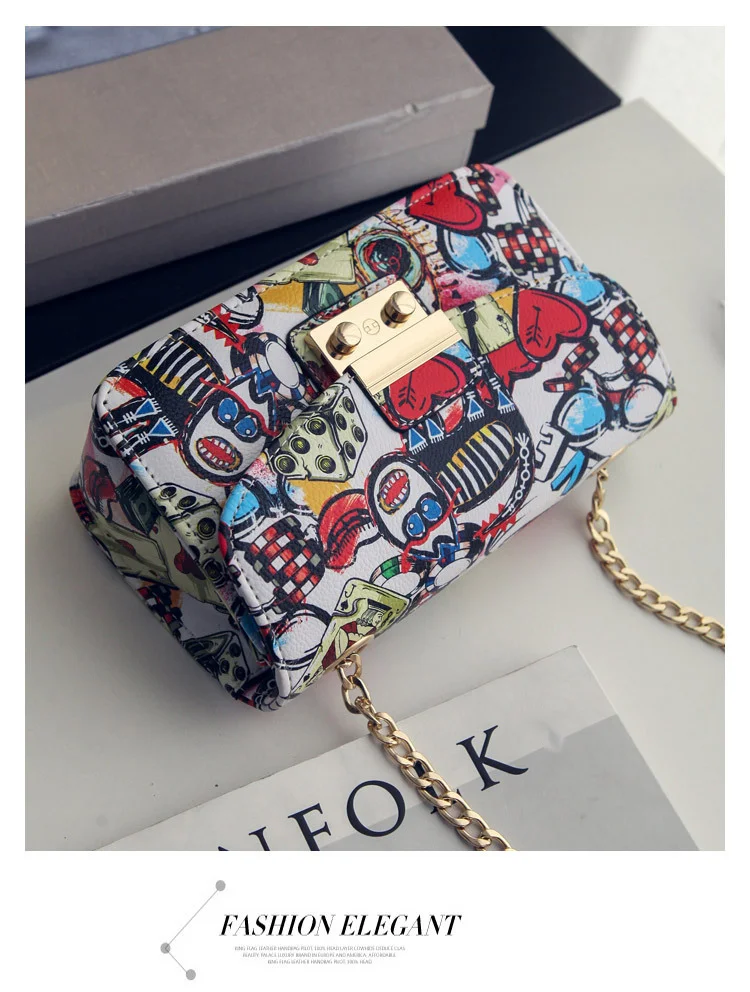 2024 nova moda impressa pequena bolsa quadrada graffiti bolsa feminina estilo coreano corrente pequena bolsa com fivela diagonal straddle bolsa de ombro_voghion.com