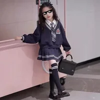 Girls' Preppy Style JK Skirt Set Spring Autumn Fashionable Children's College Wind Clothing Two-Piece Set for Kids