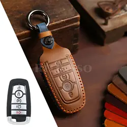Leather Car Key Cases for Ford F-150 F-250 F-350 F-550 Explorer Fusion Mustang Edge 5 Buttons Smart Remote Control Cover