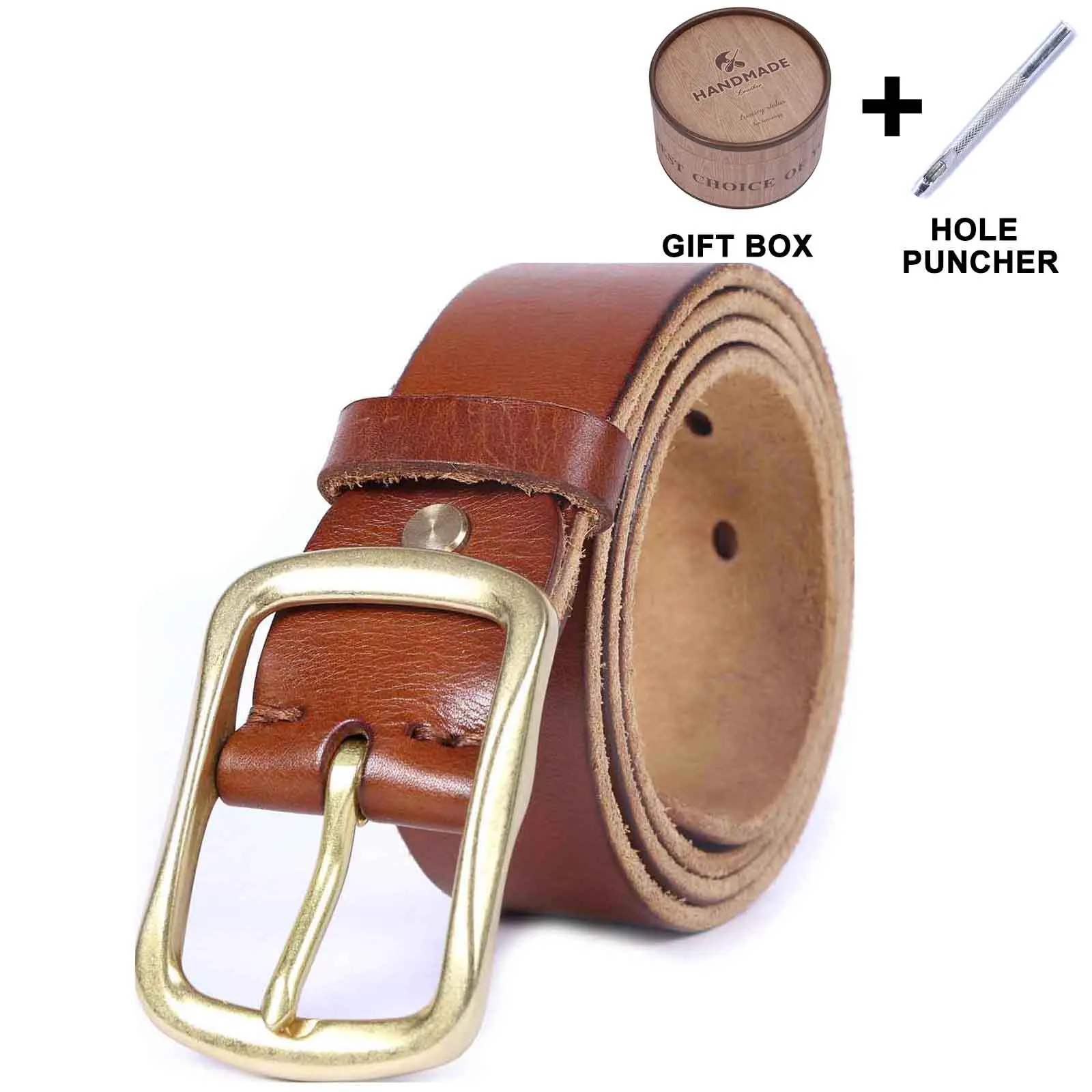 Premium Vintage Leather Men's Belt with Copper Buckle - Handmade and Gift-Ready