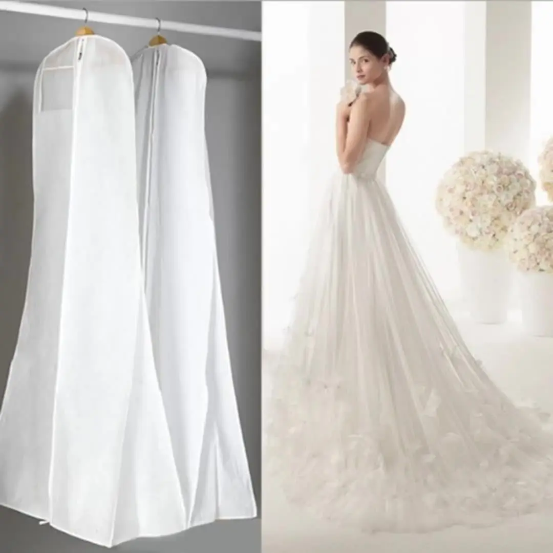 1pc White Wedding Dress Storage Bag Nonwoven Garment Cover for Bridal Gown Breathable Dust for Wedding Day and Photography 1pc White Wedding Dress Storage Bag Nonwoven Garment Cover for Bridal Gown Breathable Dust for Wedding Day and Photography