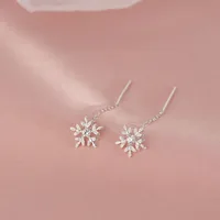 Boucles d'oreilles à pampilles en argent Sterling 925 pour femme, breloque Simple, chaîne flocon de neige, accessoire de bijoux d'hiver coréen, cadeau de noël 2