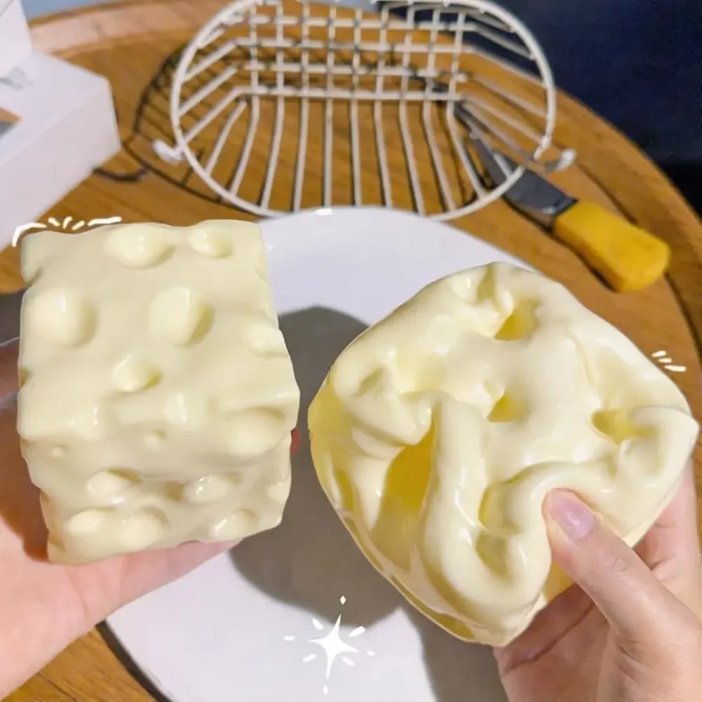 Cheese Cube Squishy Stress Relief Fidget Toy - Soft Sensory Squeeze