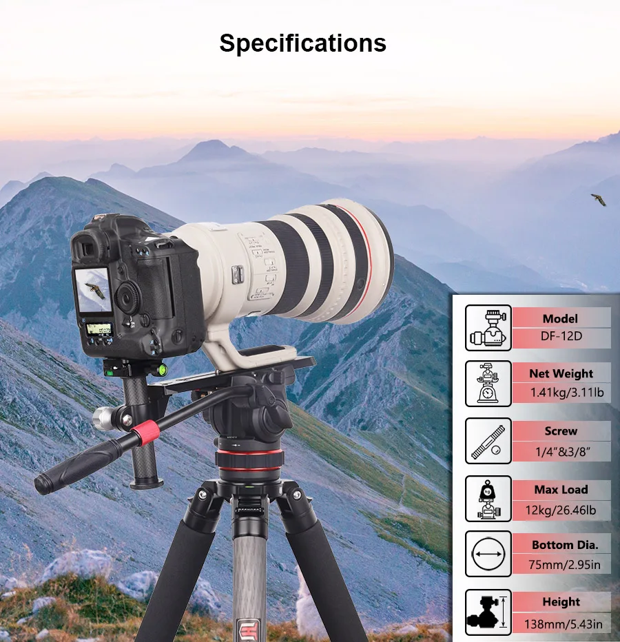 DF-12D Damping Tripod Head Hydraulic Pan Tilt Fluid Head,with Pan Bar Adjustable
