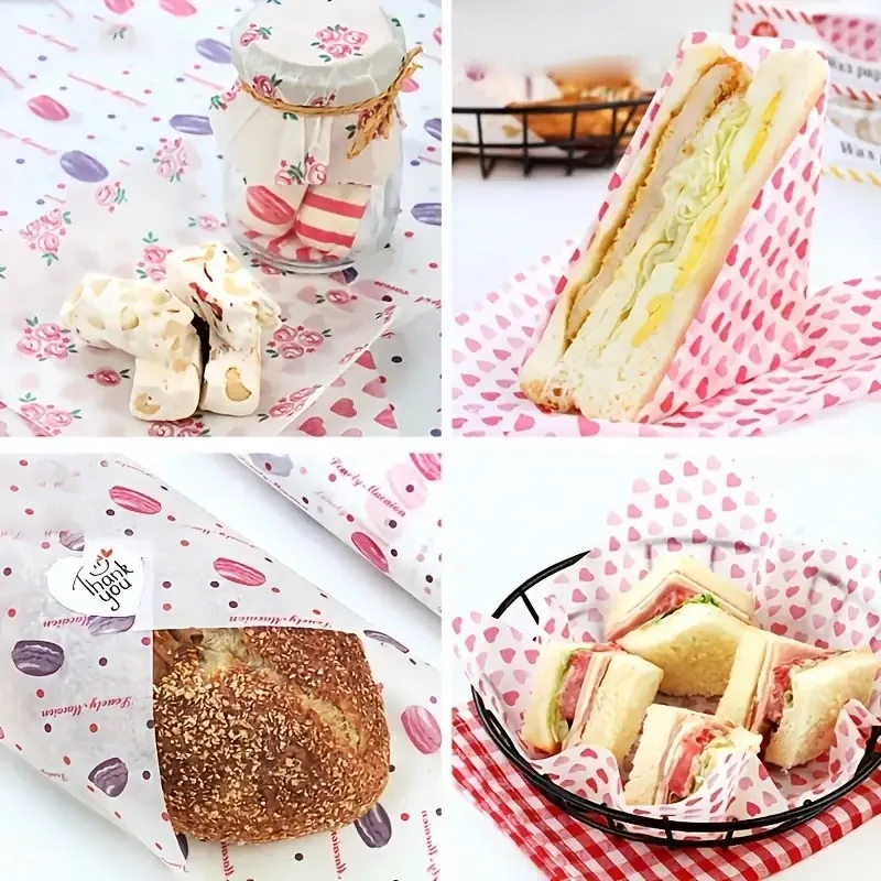 100pcs Colorful Patterned Greaseproof Wax Paper for Food Wrapping – Baking, Sandwich, H... - SKU GWP01811 - UGI Packaging