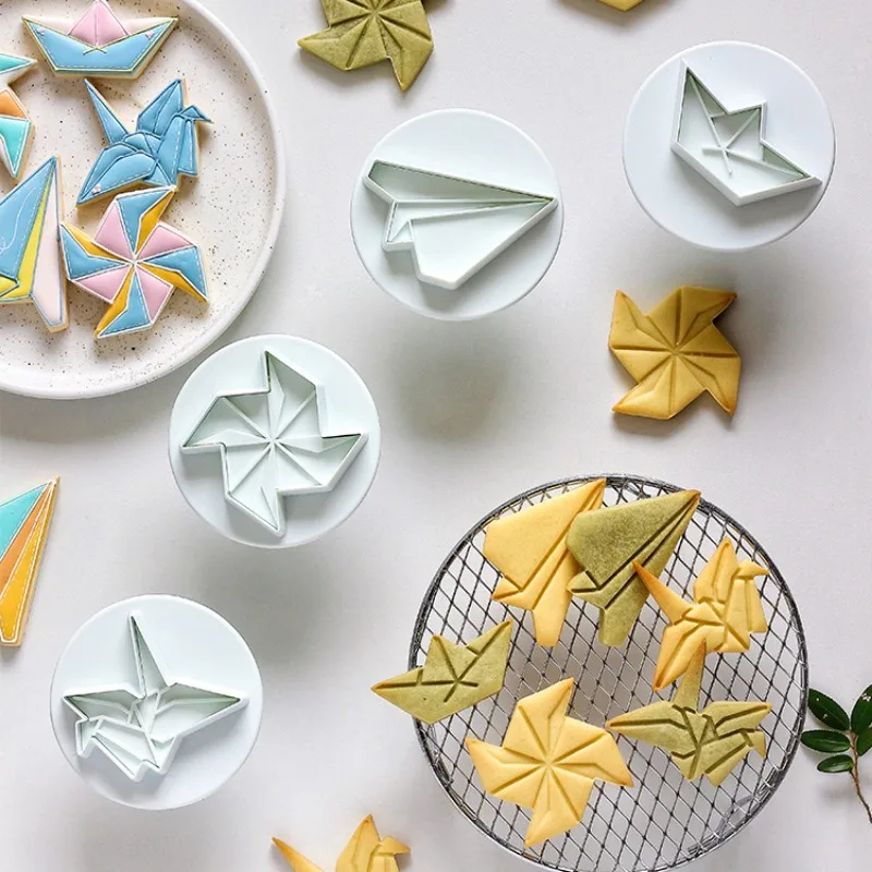 

Origami Shape Fondant Biscuit Mold Paper Airplane Paper Crane Windmill Cake Decorating Cookie Embossing Stamps Baking Supplies