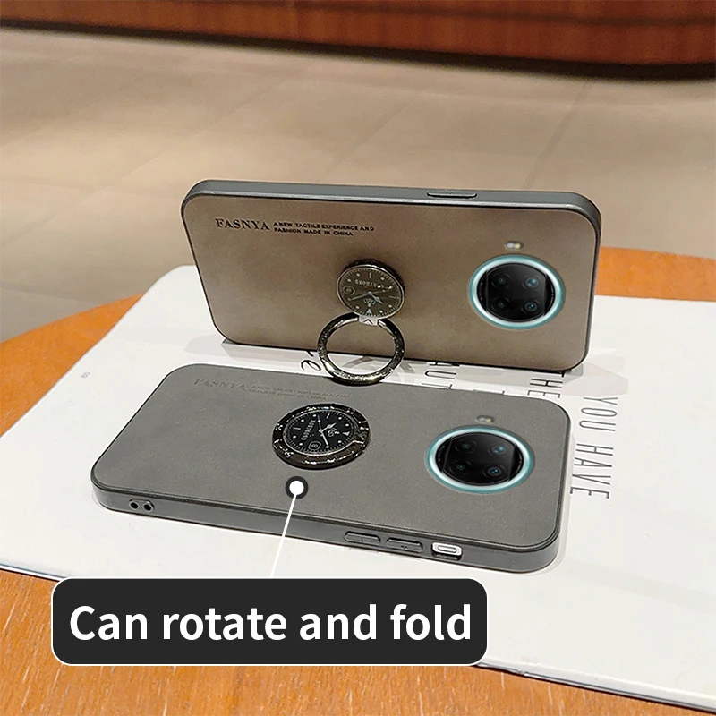 For Xiaomi 10T Lite Phone: Sheepskin Leather Case for Xiaomi 10T Lite - Ring Holder Protective Len Luxury Men Mobile Gift Cover