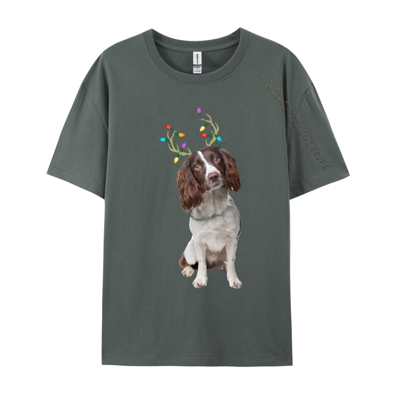 Festive Reindeer Christmas English Springer Spaniel Cotton T-Shirt - Retro High Street Design