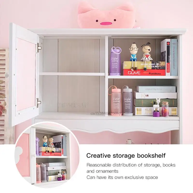 Modern Simple Solid Wood Household Children's Desk Girl Liked Small Apartment Creative Writing Desk And Bookcase Combination