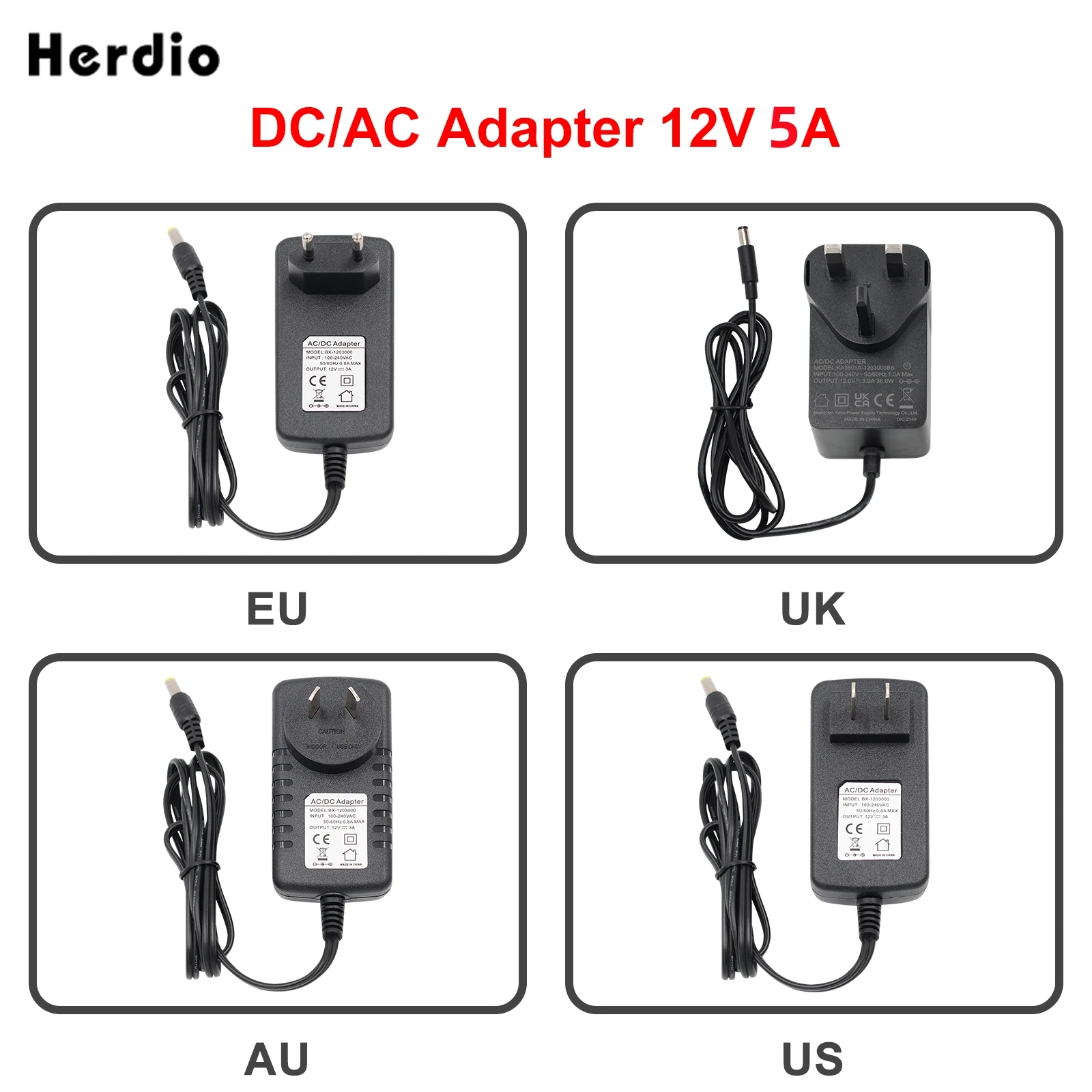 

AC DC 12V 5A Universal Power Adapter Supply Charger adaptor EU US AU UK Plug for speaker Accessories Parts Consumer Electronics