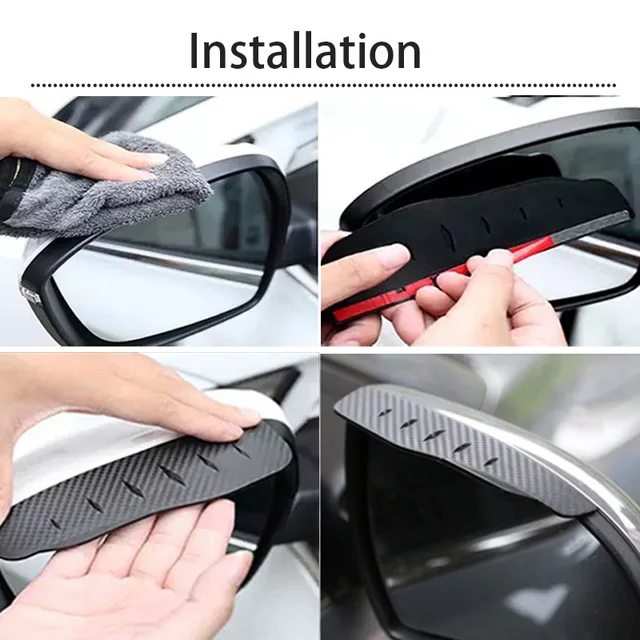 4 Protectores De Espejo Retrovisor De Fibra De Carbono - Universal, Autoadhesivos, Negro, Para Coche
