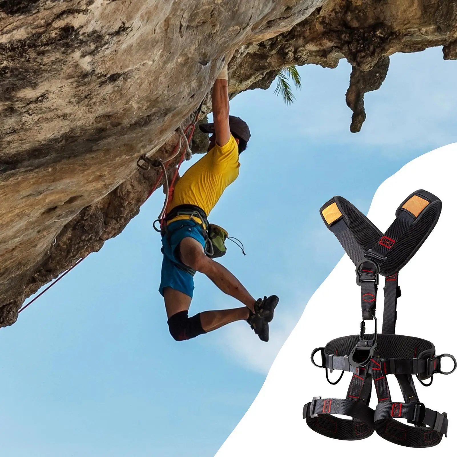 5점식 안전 하네스 추락 방지 키트 조절 및 탈부착 가능한 등반 벨트 트리 클라이밍 장비 (안전 버클 포함)