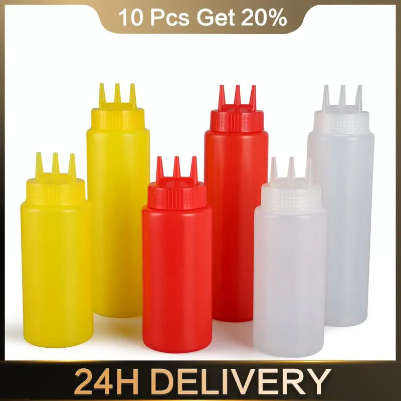 1/2pcs 3 Hole Squeeze Bottle Plastic Sauce Vinegar Oil Squeeze Bottle Condiment Dispenser Sauce Bottle Ketchup Salad Cruet Can