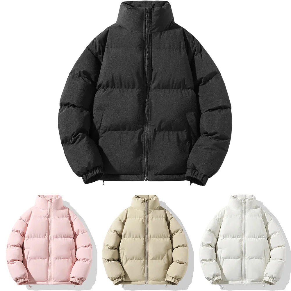 New Couple Winter Warm Cotton Parkas Jacket Men Women Thicken Solid Color Long Sleeve Stand Collar Coat Parkas Clothing