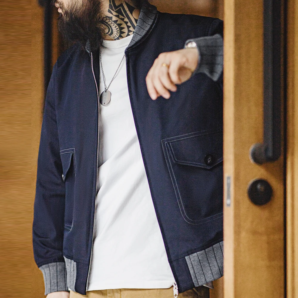 Maden Retro A1 Pilot Jacket Bomber Short Contrasting Color Patchwork Baseball Jacket with Zipper Design for Men's Autumn 2