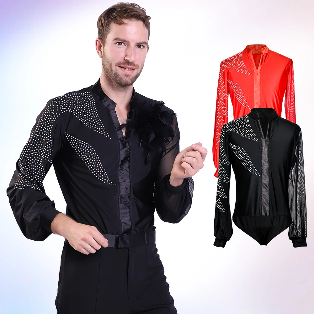 Men's Latin Dance Shirt Long Sleeve Ballroom Dancing Top Salsa Modern Waltz Tango Dancewear Standard Performance Wear (Red, L) : Buy Online at Best Price in KSA - Souq is now