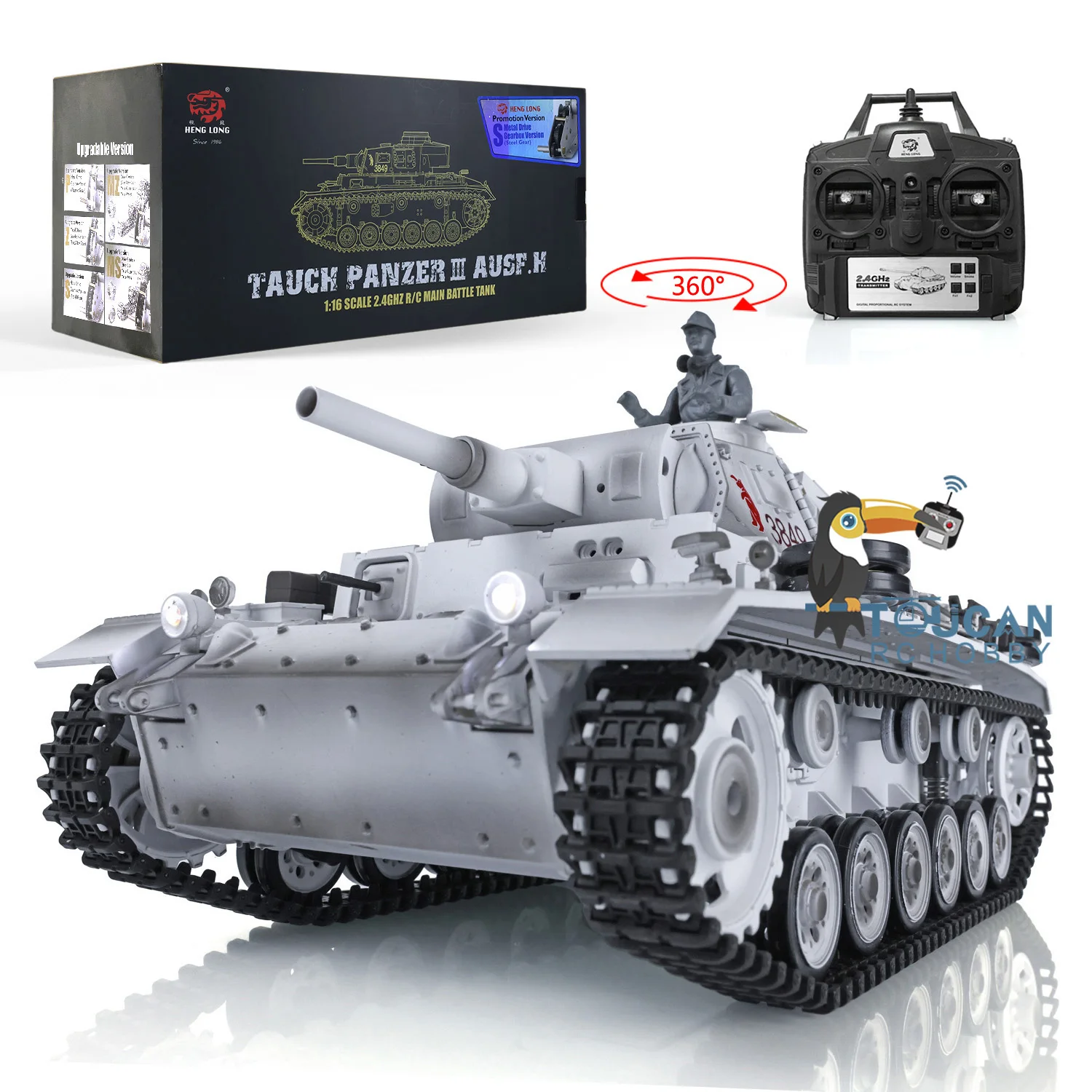 Heng Long HL 1/16 FPV Snow 7.0 Upgraded Panzer III H RTR RC Tank 3849 360° Turret Remote Control Military Car Toys Gifts 2