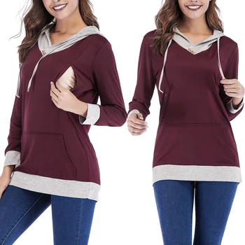 Women Nursing Hoodies Fashion Zip Up Maternity Breastfeeding tops Sweatshirts