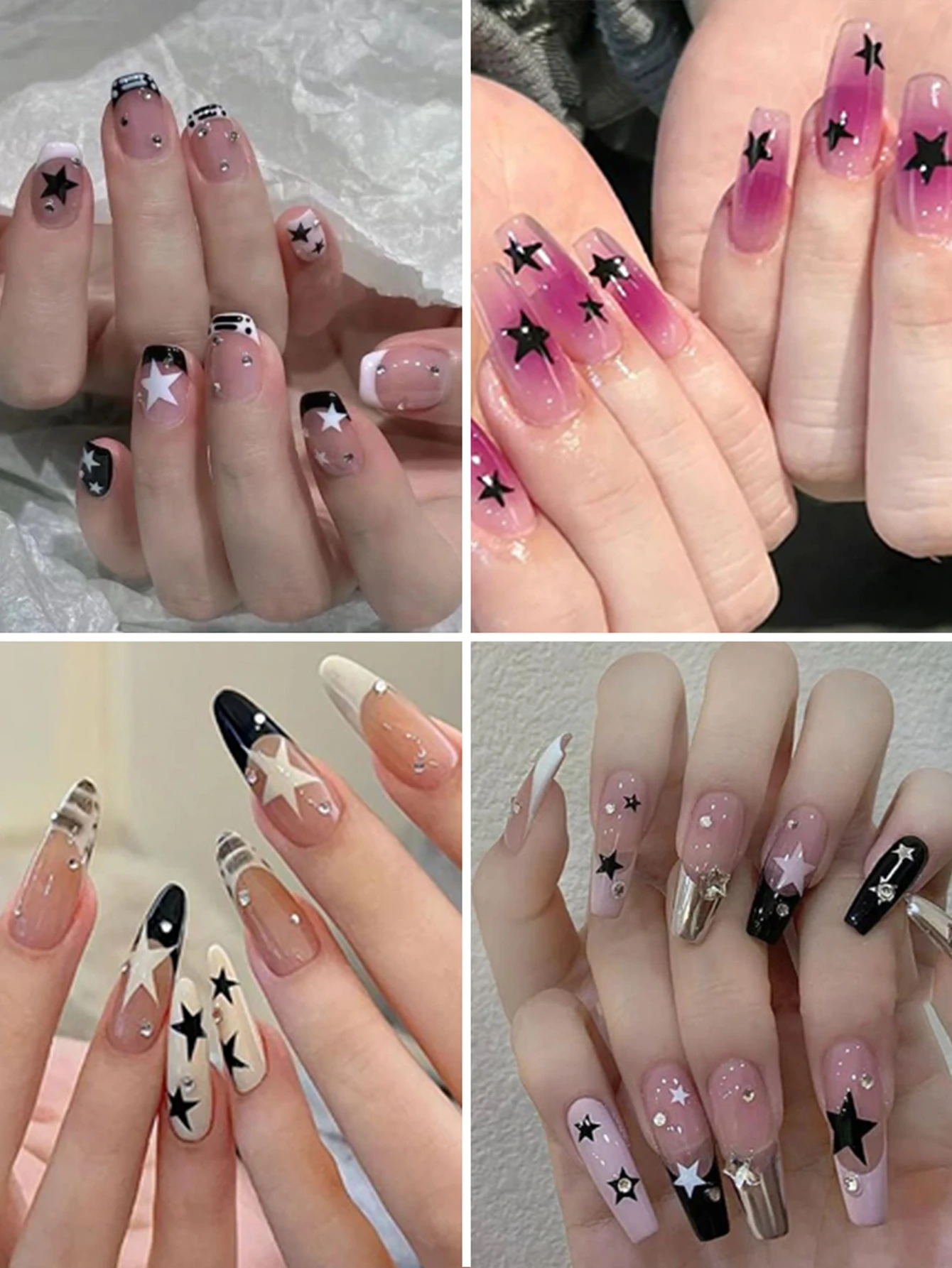 3/6/12 시트 스타 네일 아트 스티커 메탈릭 블랙 골드 실버 핑크 블루 DIY 셀프 접착 네일 데칼 매니큐어 장