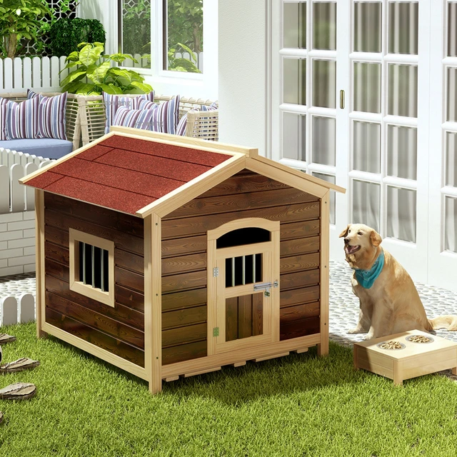 Casas impermeables para perros, perreras de madera maciza para